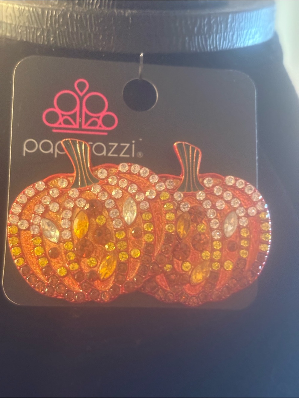 Orange Crystal Pumpkin earrings with Yellow Accents